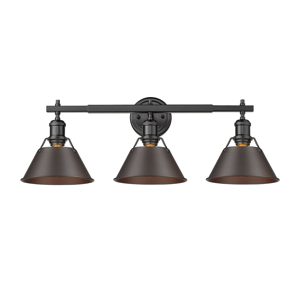 Yep by Golden Lighting Orwell 3-light Vanity in Matte Black and Rubbed Bronze shade